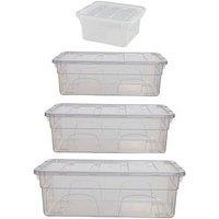 Whitefurze Spacemaster Clear Storage Boxes With Lids Set Of 4 (18Cm-38Cm)