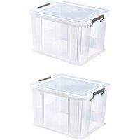 Whitefurze Allstore Set Of 2 Plastic Storage Boxes 36L With Clip Lock Lids & Silver Clamps