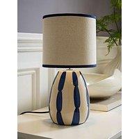 Valuelights Brynn Natural And Navy Ceramic Stripe Table Lamp