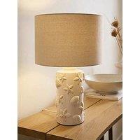 Valuelights Selene Linen Shade Ceramic Embossed Seashell Table Lamp With Bulb