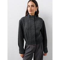 The Very Collection Herringbone Funnel Neck Bomber Jacket - Grey