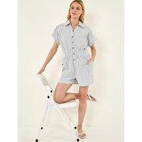 Roman Stripe Print Front Pocket Playsuit