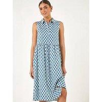 Roman Geometric Diamond Collared Swing Dress