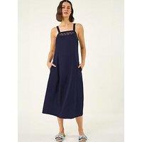 Roman Linen Blend Lace Trim Midi Dress