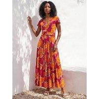Roman Floral Print Ruched Midi Dress