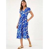 Roman Leaf Print V-Neck Midi Dress
