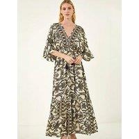 Roman Floral Border Boho Maxi Dress