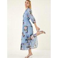 Roman Floral Print Button Tiered Midi Dress