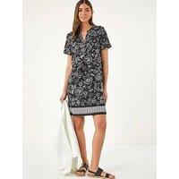 Roman Paisley Print Linen Shift Dress