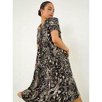 Roman Petite Print V-Neck Swing Dress