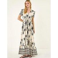 Roman Palm Print Button Tie Maxi Dress