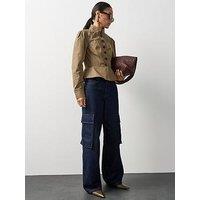 Michelle Keegan Funnel Neck Peplum Jacket - Khaki
