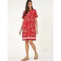 Roman Paisley Print Linen Shift Dress