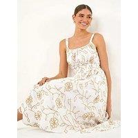 Roman Embroidered Strappy Midi Dress