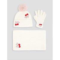 The Very Collection Girls Cherry Embroidery Hat, Scarf And Glove Set - Cream