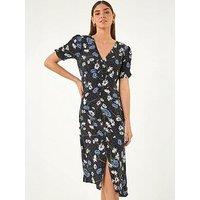 Roman Floral Ruched Sleeve Dress