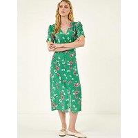 Roman Floral Ruched Sleeve Dress