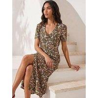Roman Floral Print Button Midi Dress
