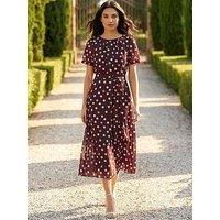 Roman Polka Dot Pleat Neck Midi Dress