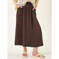Roman Button Front Tie Midi Skirt