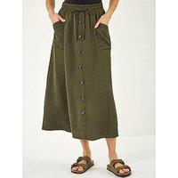 Roman Button Front Tie Midi Skirt
