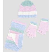 The Very Collection Girls Striped Ribbed Hat Scarf Gloves Set