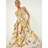 Roman Petite Floral Print Shirred Midi Dress