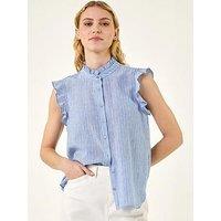 Roman Stripe Print Frill Sleeve Blouse