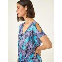 Roman Burnout Print Tie Front Top