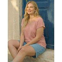Roman Curve Textured V-Neck Tunic Top