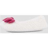 The Very Collection Girls Quilted Velvet Ballerina Bow Slipper - Cream