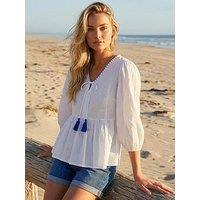 Roman Dusk Tassel Tie Front Blouse