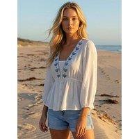Roman Dusk Embroidered V-Neck Blouse