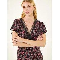 Roman Floral Print Lace Detail Top