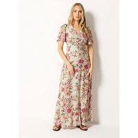 Long Tall Sally Floral Satin Tea Maxi Dress - Cream