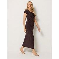 Long Tall Sally Cowl Neck Gathered Column Dress - Brown