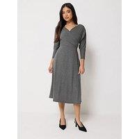Pixiegirl Petite 3/4 Wrap Midi Dress - Grey