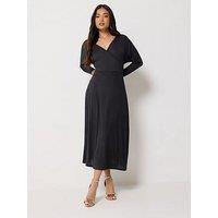 Pixiegirl Petite 3/4 Wrap Midi Dress - Black