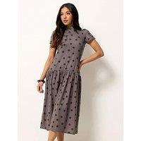 Pixiegirl Petite Spot Print Drop Waist Midaxi Dress - Brown