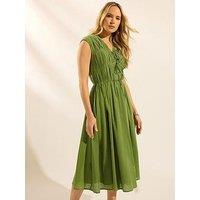 Long Tall Sally Pleat Tie Front Midi Dress - Olive