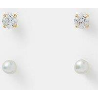 Accessorize 2 Pack 14Ct Gold-Plated Pearl Stud Earrings - Gold