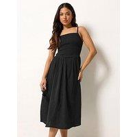 Pixiegirl Petite Shirred Cheesecloth Midi Dress - Black
