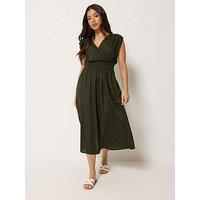 Pixiegirl Petite Wrap Front Midi Dress - Green