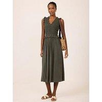 Mint Velvet Khaki Ruffle Jersey Midi Dress - Green