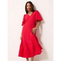 Pixiegirl Petite Textured Asymmetric Midi Dress - Red