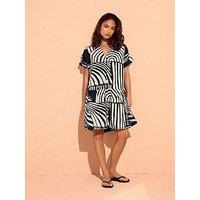 Pixiegirl Petite Button Through Drop Waist Dress - Black