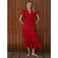 Mint Velvet Red Cotton Ruffle Maxi Dress