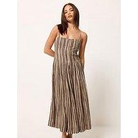 Pixiegirl Petite Stripe Pleat Midaxi Dress - Brown