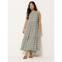 Pixiegirl Petite Zig Zag Print Tie Neck Halter Maxi Dress - Cream