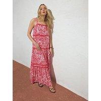 Long Tall Sally Floral Strappy Ric Rac Maxi Dress - Red